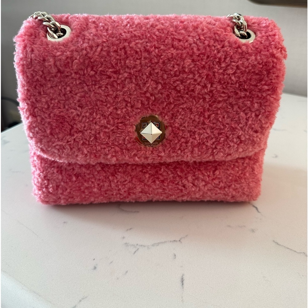 KATE SPADE NATALIA FAUX FUR SMALL FLAP CROSSBODY BRIGHT BLUSH EUC - Picture 2 of 8